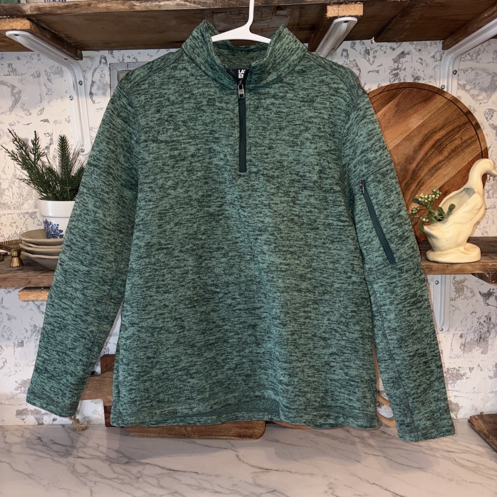 Lands End Cabincore Cozy Green 3/4 Zip Pullover Sweatshirt Woman's L